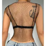Rhinestone Fishnet Crop Top For Women - Image 4