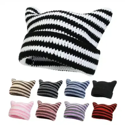 Striped Knitted Hat For Women
