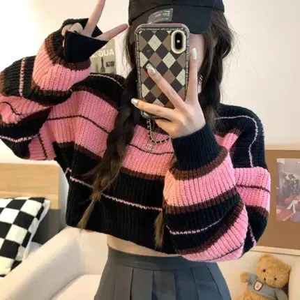 Striped Cropped Jumper For Women