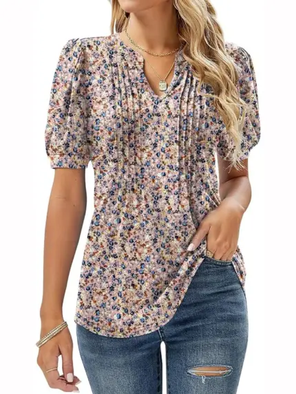 Floral Short Sleeve Blouse For Women
