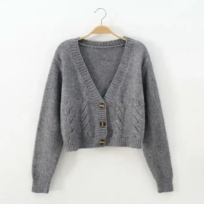V-Neck Cropped Cardigan For Women - Image 4