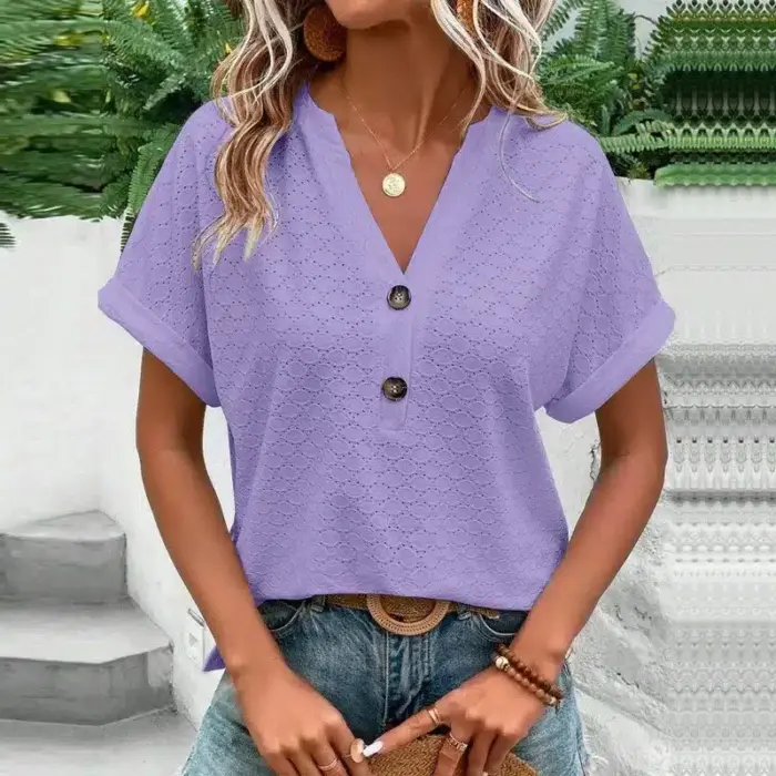 New V-Neck Loose Blouse For Women - Image 2