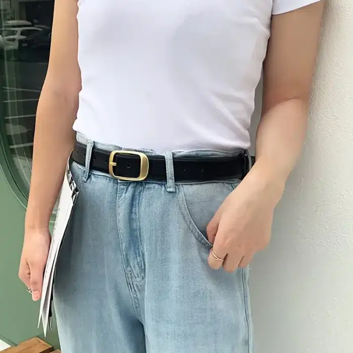Women's Leather Belt With Metal Buckle - Image 2