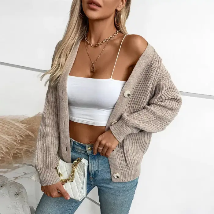 Casual V-neck Cardigan For Women - Image 2