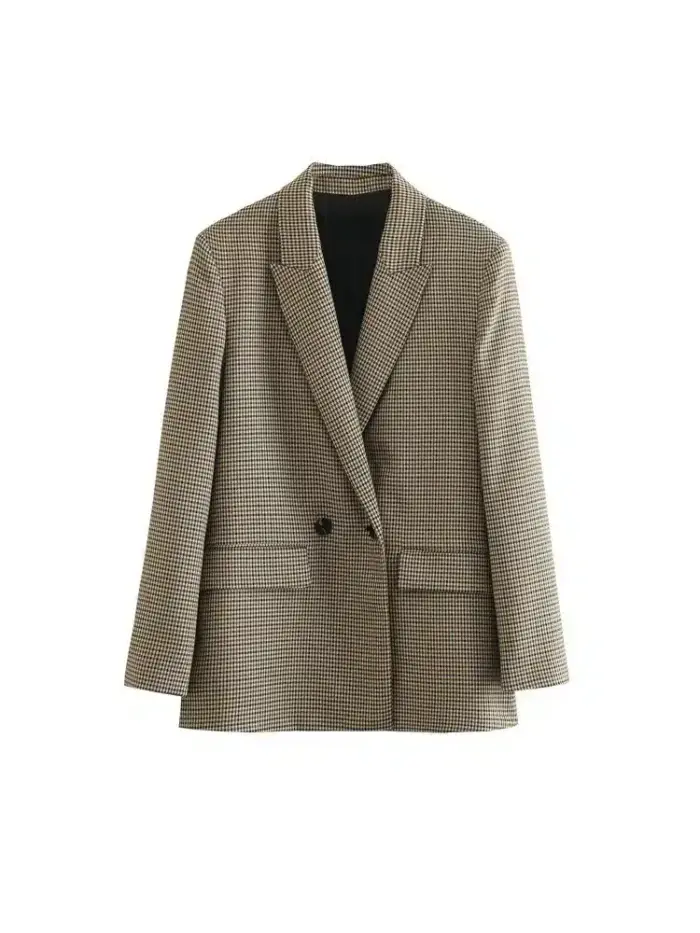 Vintage Double Breasted Plaid Blazer For Women - Image 1