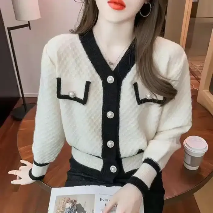 Knitted V-neck Cardigan For Women - Image 1