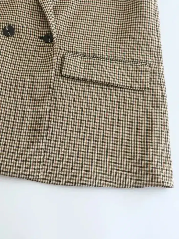 Vintage Double Breasted Plaid Blazer For Women - Image 4