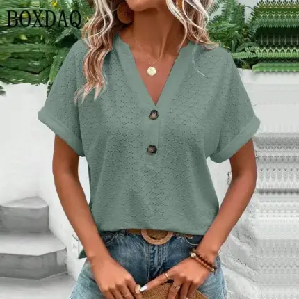 New V-Neck Loose Blouse For Women