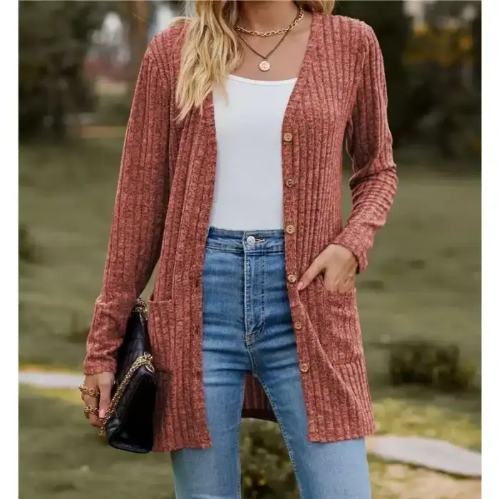 Stripe V-Neck Cardigan For Women - Image 5