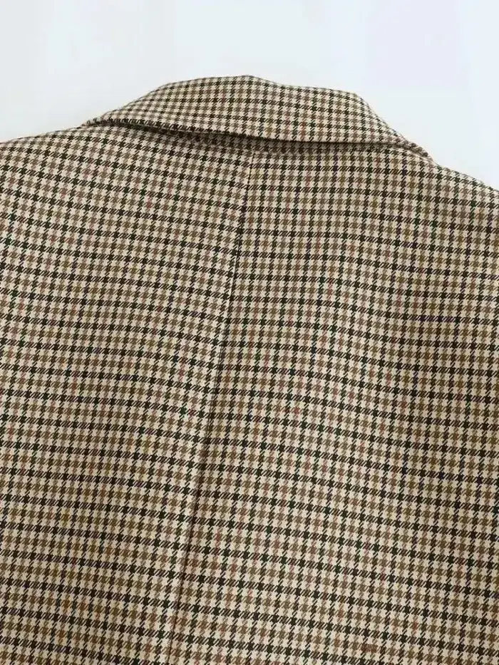 Vintage Double Breasted Plaid Blazer For Women - Image 5
