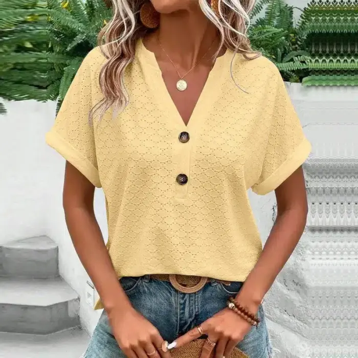 New V-Neck Loose Blouse For Women - Image 4