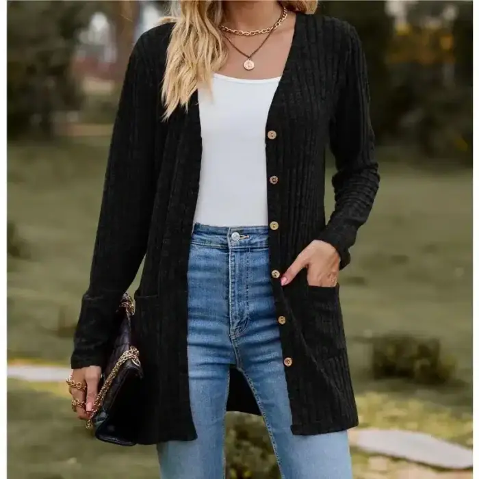 Stripe V-Neck Cardigan For Women - Image 3