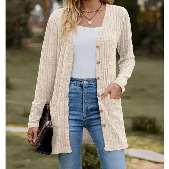 Stripe V-Neck Cardigan For Women - Image 2