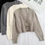 V-Neck Cropped Cardigan For Women