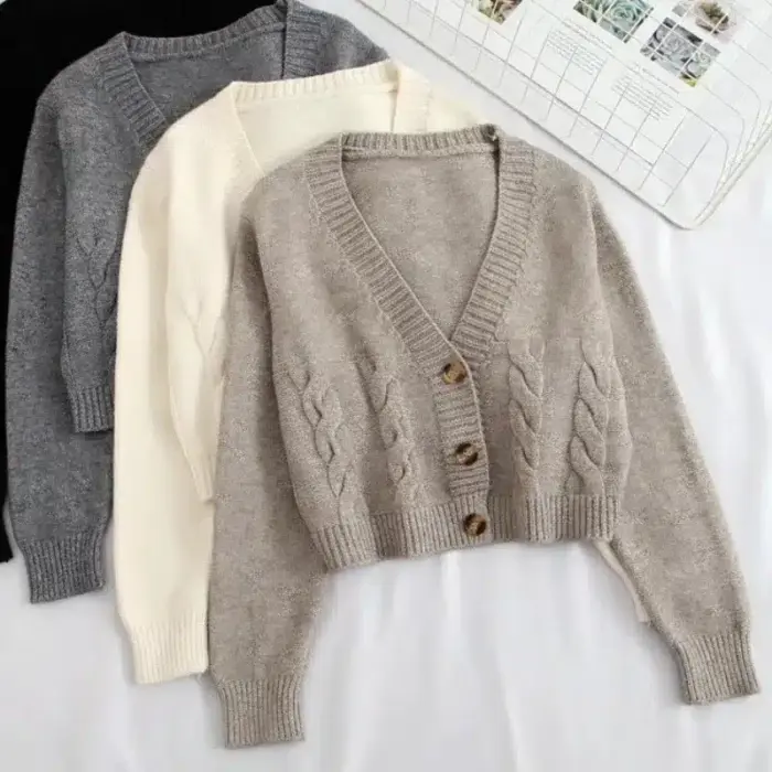 V-Neck Cropped Cardigan For Women - Image 1