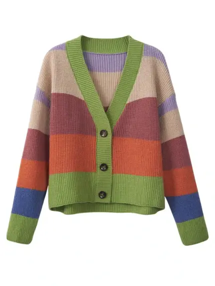 Rainbow V-neck Cardigan For Women