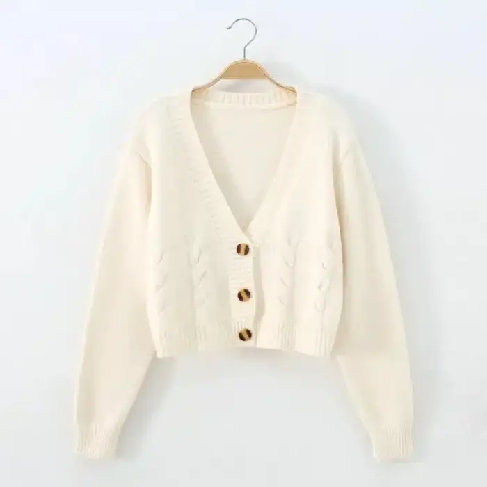 V-Neck Cropped Cardigan For Women - Image 2