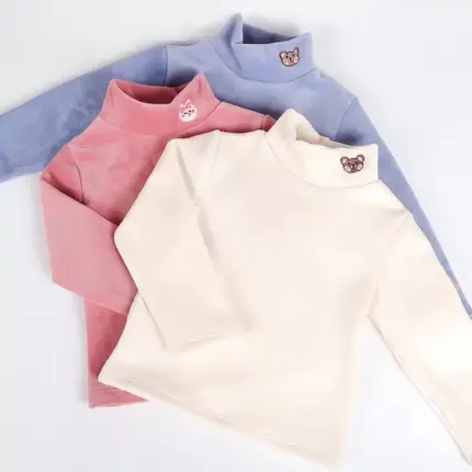 Bear Embroidery Turtleneck For Kids