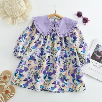 Casual Puff Sleeve Dress For Kids