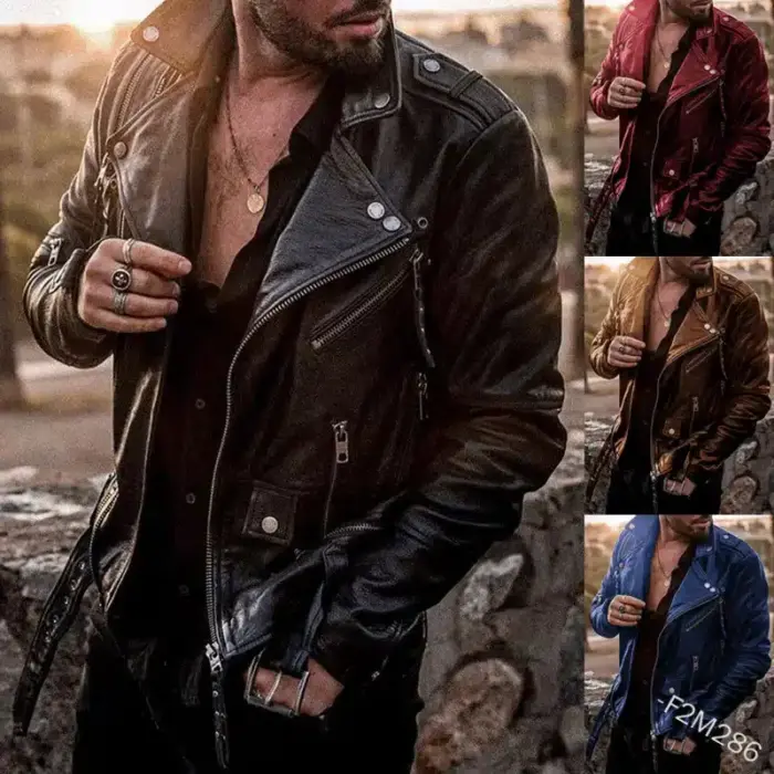 New Motorcycle Leather Jacket For Men - Image 2