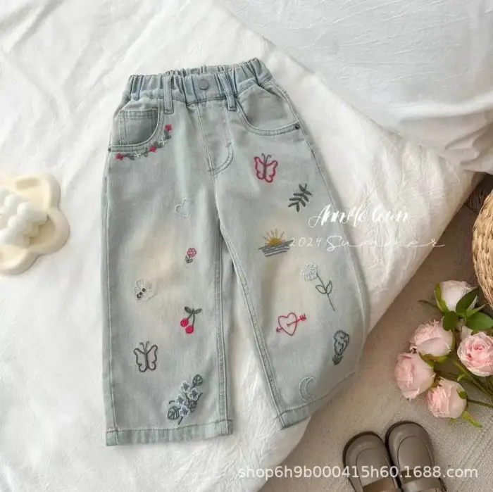 Flower Wide Leg Jeans For Kids - Image 1