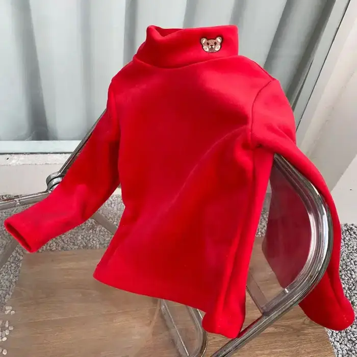 Bear Embroidery Turtleneck For Kids - Image 4