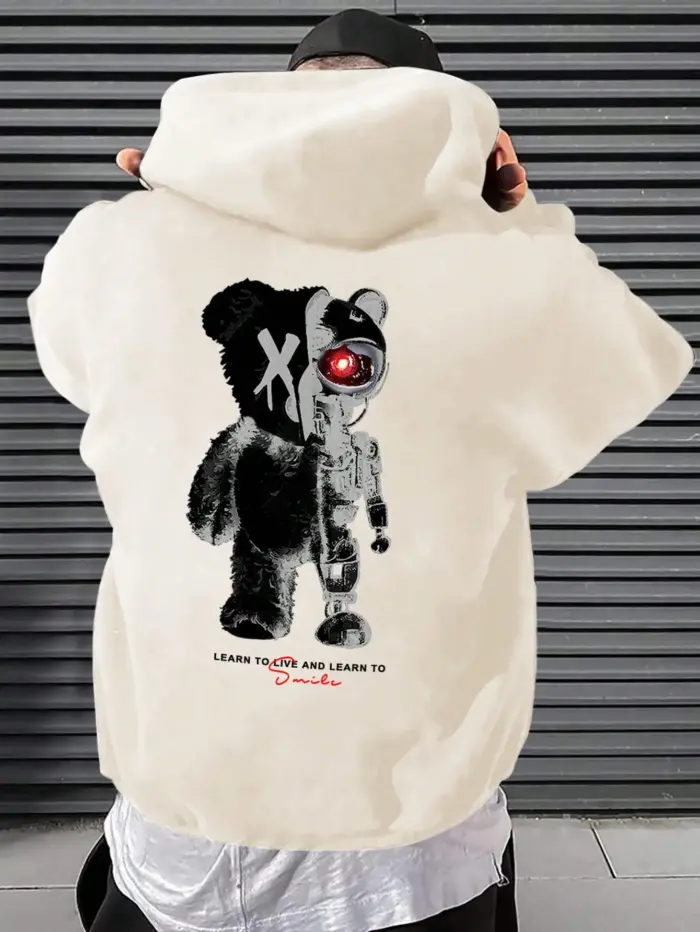 Casual Oversize Bear Print Hoodie For Men - Image 6