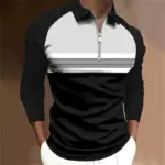 Casual Long Sleeve Zipper Polo T-shirt For Men