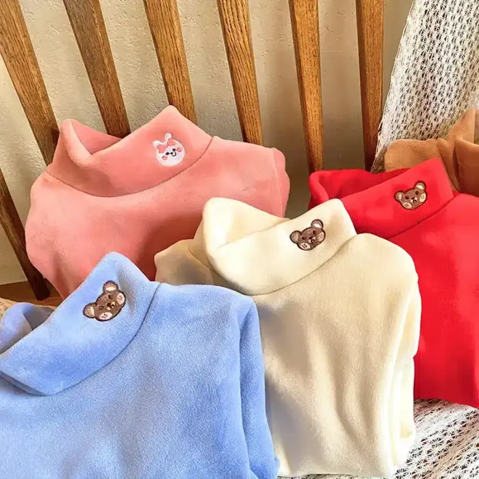 Bear Embroidery Turtleneck For Kids - Image 5