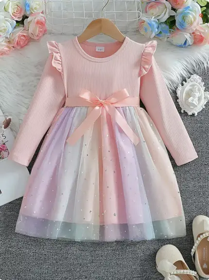 Long Sleeved Sequin Dress For Kids