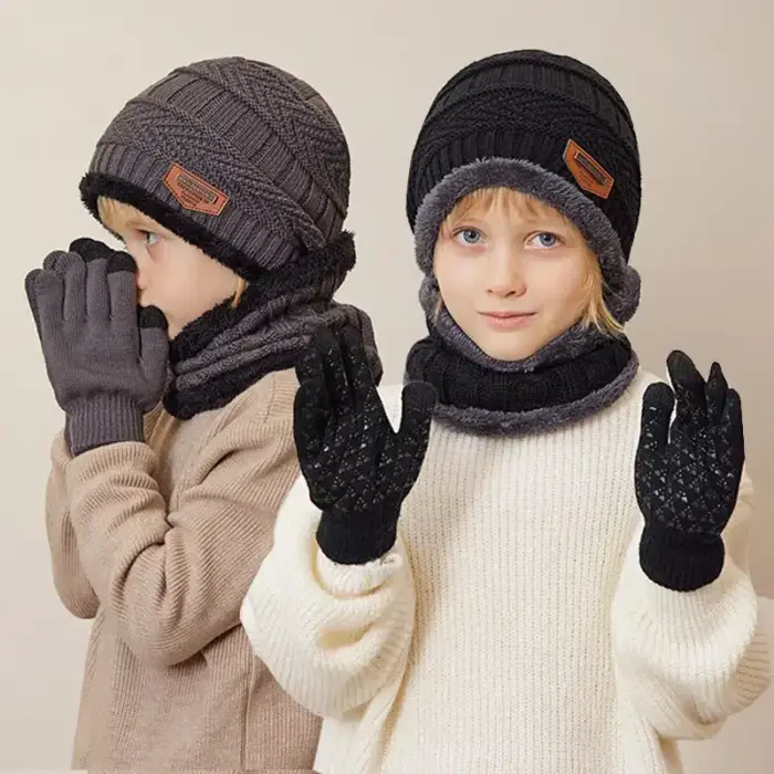 Warm Beanie, Hat, Scarf, Gloves Set For Kids - Image 1