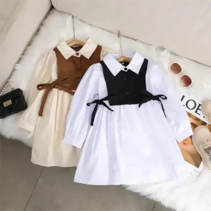 Vintage Long Sleeve Dress For Kids