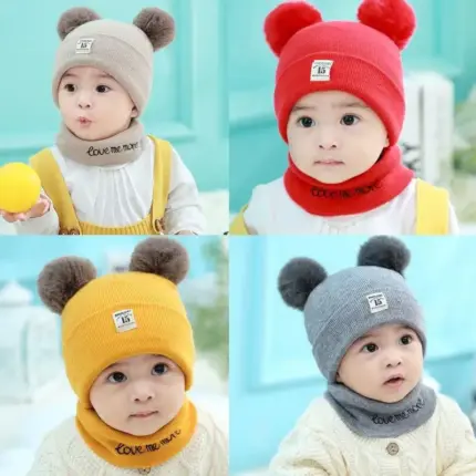 Warm Knitted Beanie and Scarf For Kids