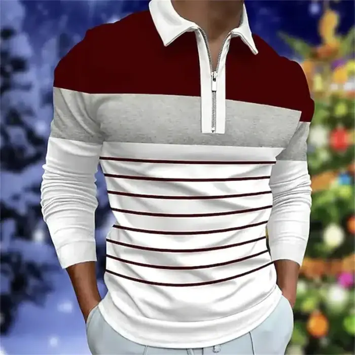 Casual Long Sleeve Zipper Polo T-shirt For Men - Image 3