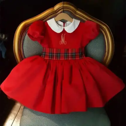 Vintage Red Velvet Dress For Kids