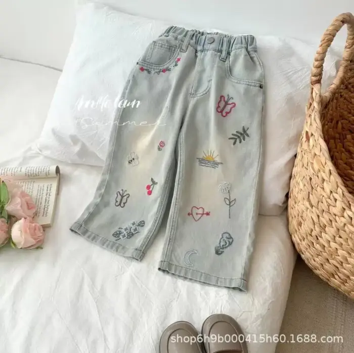 Flower Wide Leg Jeans For Kids - Image 3
