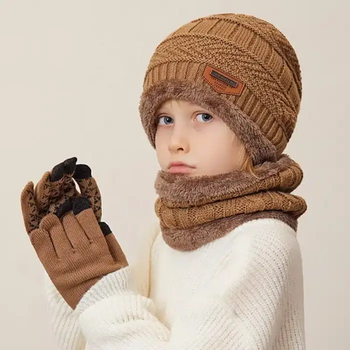 Warm Beanie, Hat, Scarf, Gloves Set For Kids - Image 3