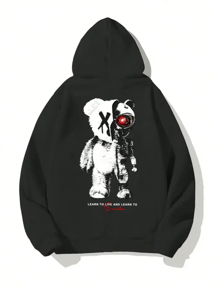 Casual Oversize Bear Print Hoodie For Men - Image 3