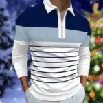 Casual Long Sleeve Zipper Polo T-shirt For Men - Image 4