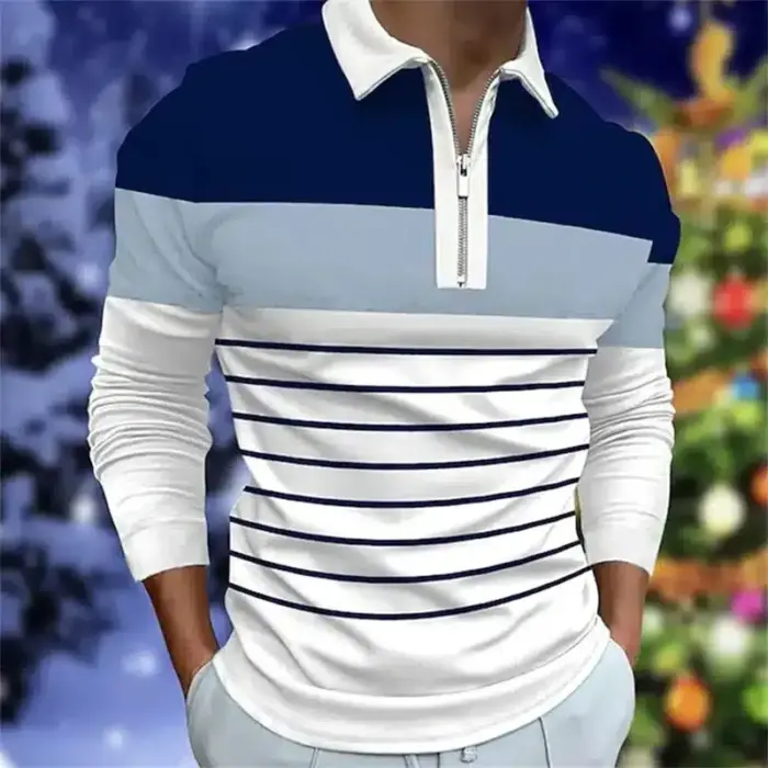 Casual Long Sleeve Zipper Polo T-shirt For Men - Image 4