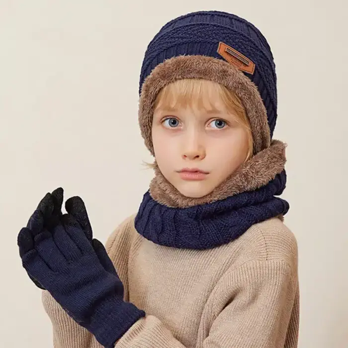 Warm Beanie, Hat, Scarf, Gloves Set For Kids - Image 2
