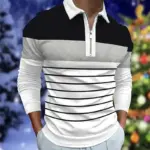 Casual Long Sleeve Zipper Polo T-shirt For Men - Image 2