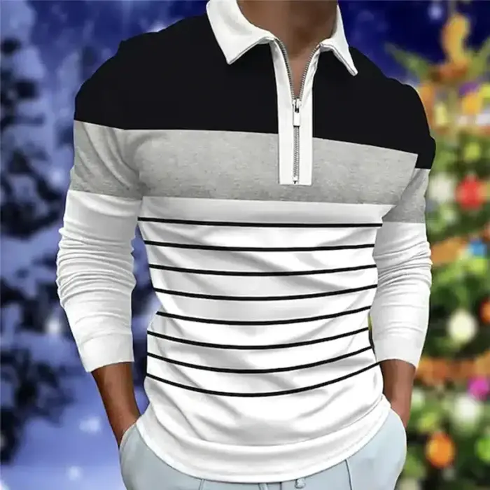 Casual Long Sleeve Zipper Polo T-shirt For Men - Image 2