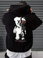 Casual Oversize Bear Print Hoodie For Men