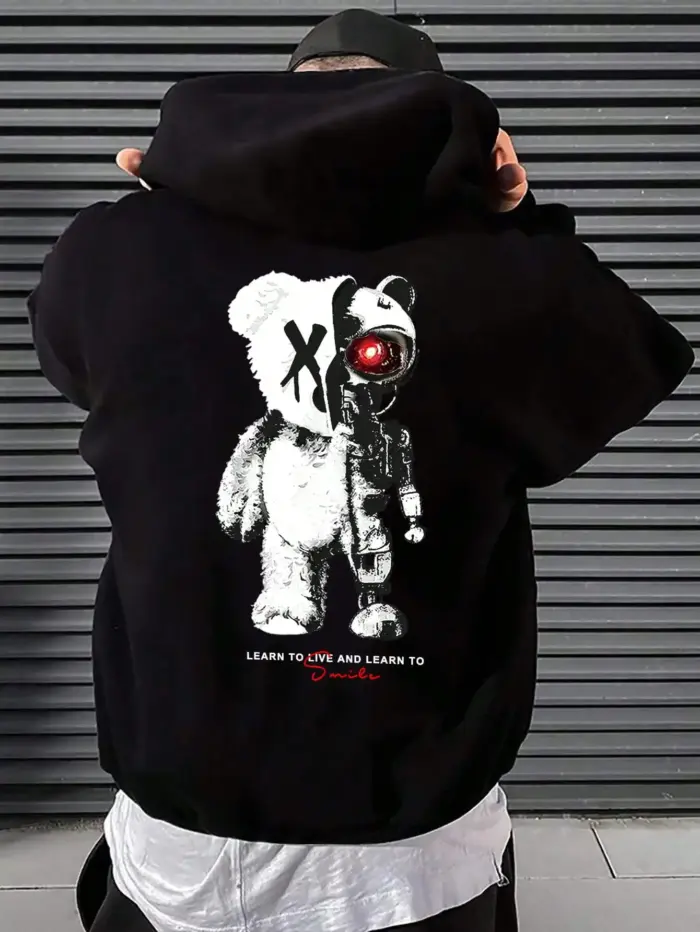 Casual Oversize Bear Print Hoodie For Men - Image 1