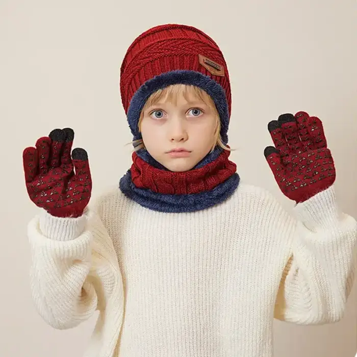 Warm Beanie, Hat, Scarf, Gloves Set For Kids - Image 4