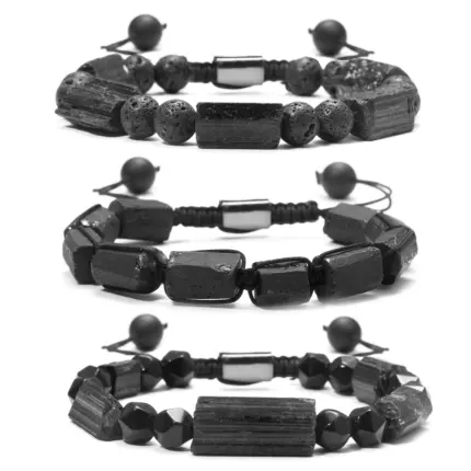 Natural Black Tourmaline Beaded Bracelet For Men