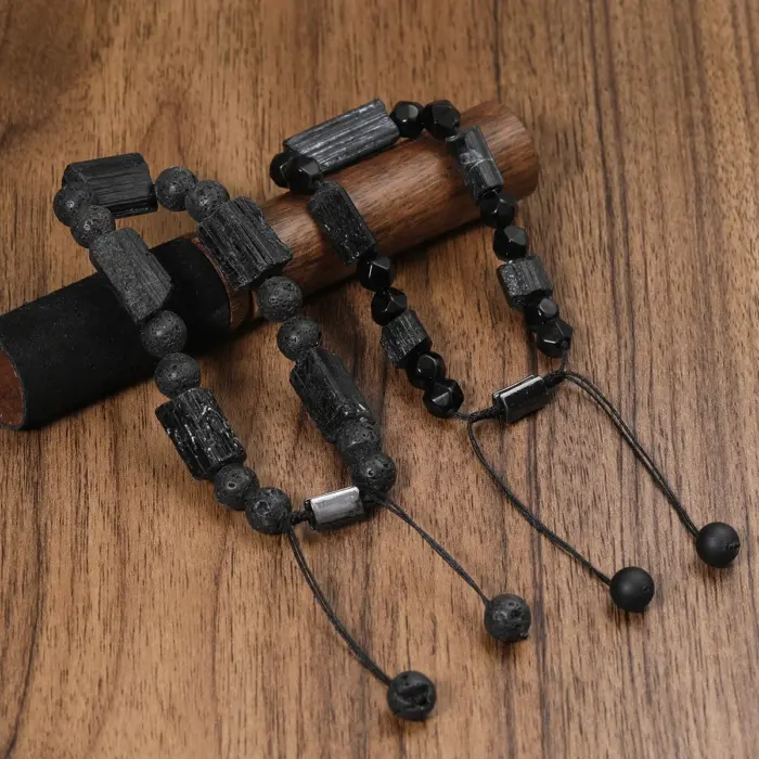 Natural Black Tourmaline Beaded Bracelet For Men - Image 5