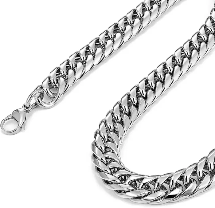 Stainless Steel Cuban Chain Necklace and Bracelet For Men - Image 4