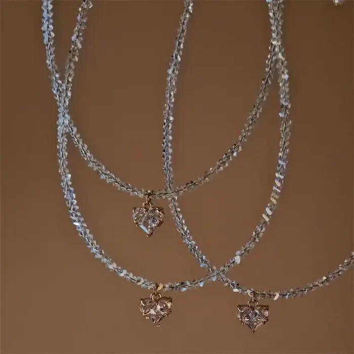Shiny Zircon Heart Pendant Necklace For Women - Image 3